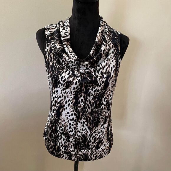Alfani Cowl Neck Animal Print Sleeveless Blouse Size Medium Career Stylish - Picture 2 of 8